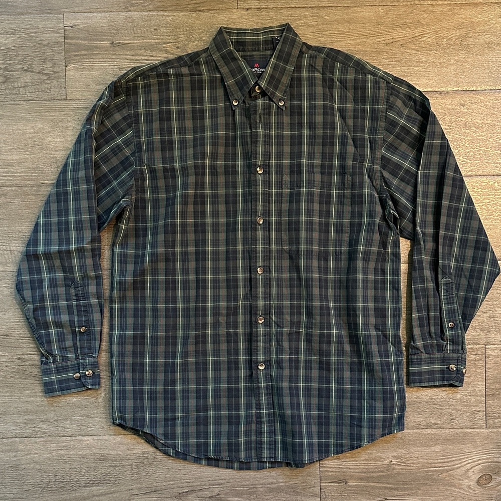 Arrow Navy and Green Plaid Button-Down Shirt